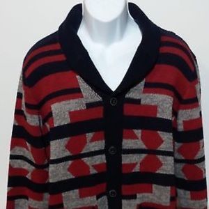 Lucky Brand Baja/ Aztec Cardigan Large red navy